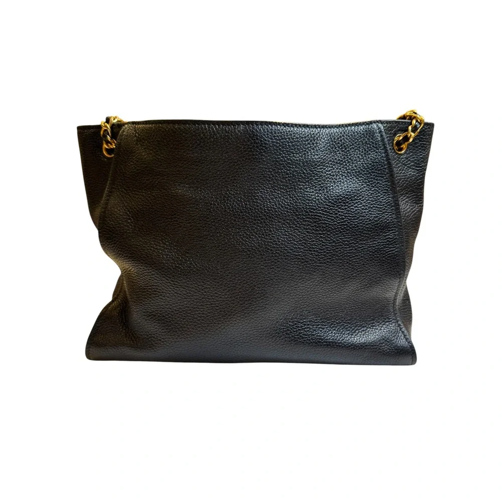 Tory Burch Britten Combo Tote Black Pebbled Leather Gold Chain Shoulder Bag
